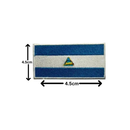 Nicaragua Flag Embroidered Patch Set, Iron-On or Sew-On Applique Badges, Rectangle Shield Round Heart Shapes, for Jackets, Backpacks, Hats, Uniforms and Various Sizes