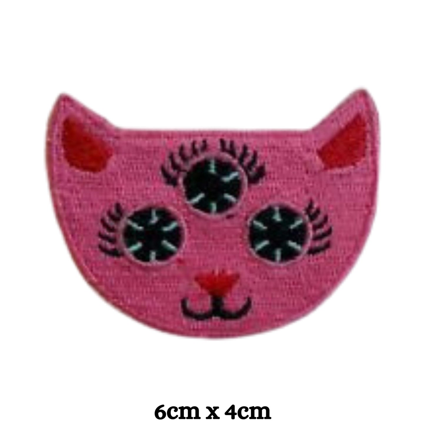 Pink Cat Three Eyes Animal Embroidery Iron-On Patches for Clothing Sew-On Applique for DIY Crafts Denim Jackets Jeans Backpacks