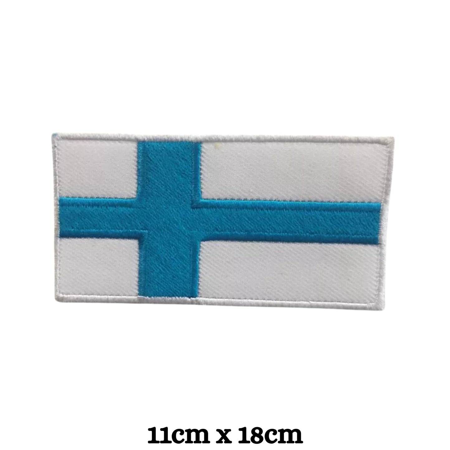 Finland Flag Embroidered Patch Set, Iron-On or Sew-On Applique Badges, Rectangle Shield Round Heart Shapes, for Jackets, Backpacks, Hats, Uniforms and Various Sizes