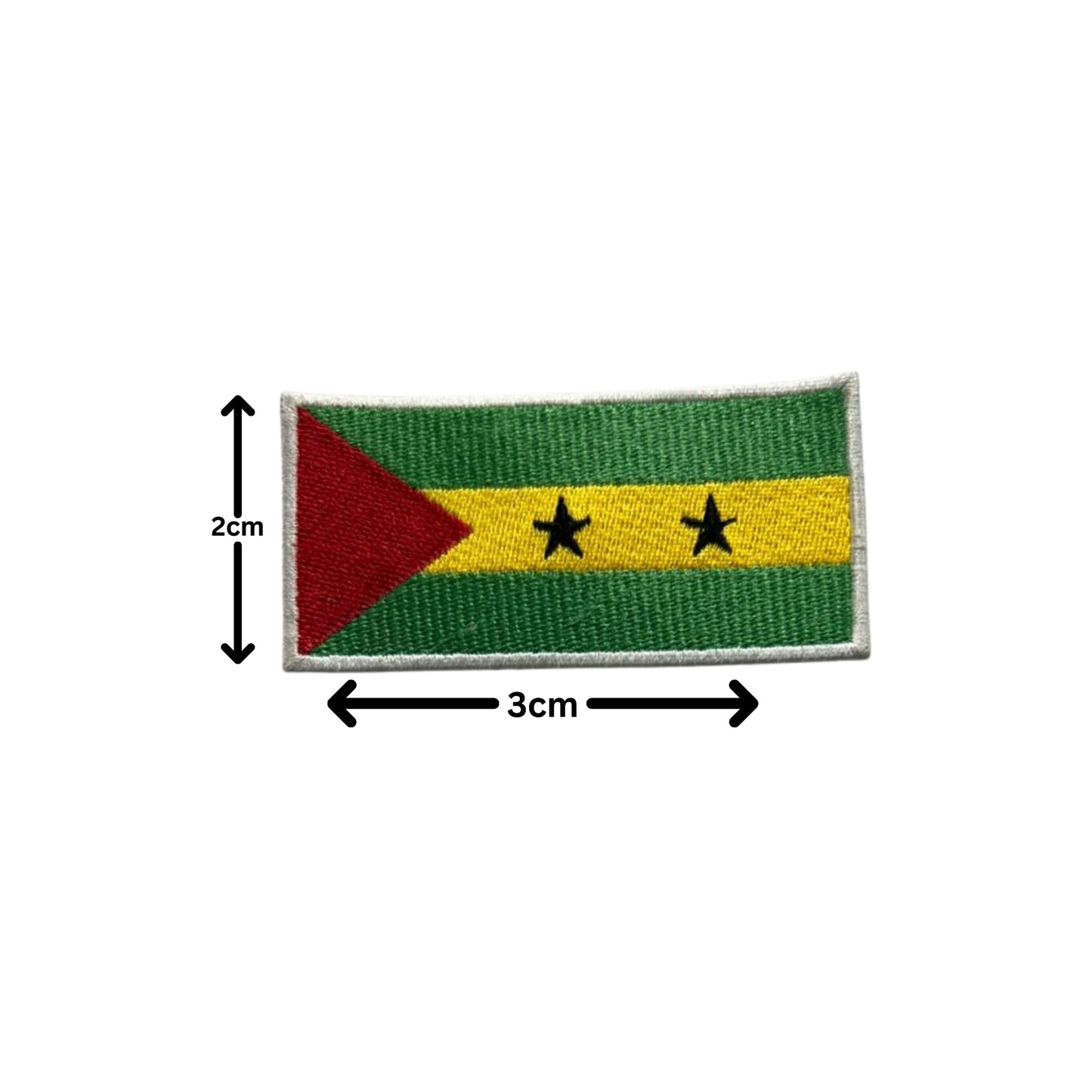 Sao Tome Flag Embroidered Patch Set, Iron-On or Sew-On Applique Badges, Rectangle Shield Round Heart Shapes, for Jackets, Backpacks, Hats, Uniforms and Various Sizes