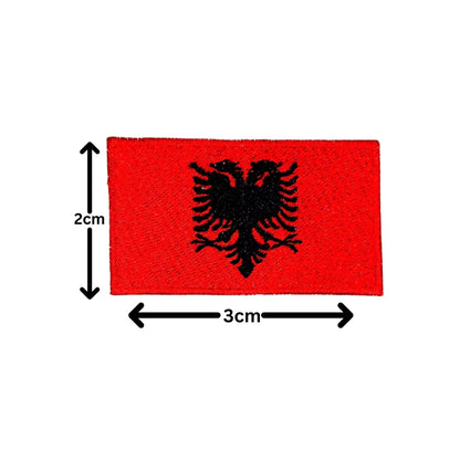 Albania Flag Embroidered Patch Set, Iron-On or Sew-On Applique Badges, Rectangle Shield Round Heart Shapes, for Jackets, Backpacks, Hats, Uniforms and Various Sizes