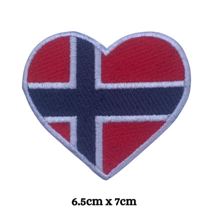 BeBuz Norway Flag Embroidered Patches, Iron-On/Sew-On Applique, Shield, Round, Heart and Rectangle Flag Badges for Jackets, Bags, Uniforms, Various Sizes