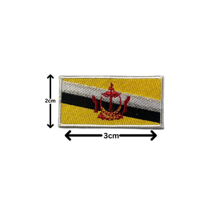 BeBuz Brunei Flag Embroidered Patch Set, Iron-On or Sew-On Applique Badges, Rectangle Shield Round Heart Shapes, National Flag Emblem for Jackets, Backpacks, Hats, Uniforms and Various Sizes