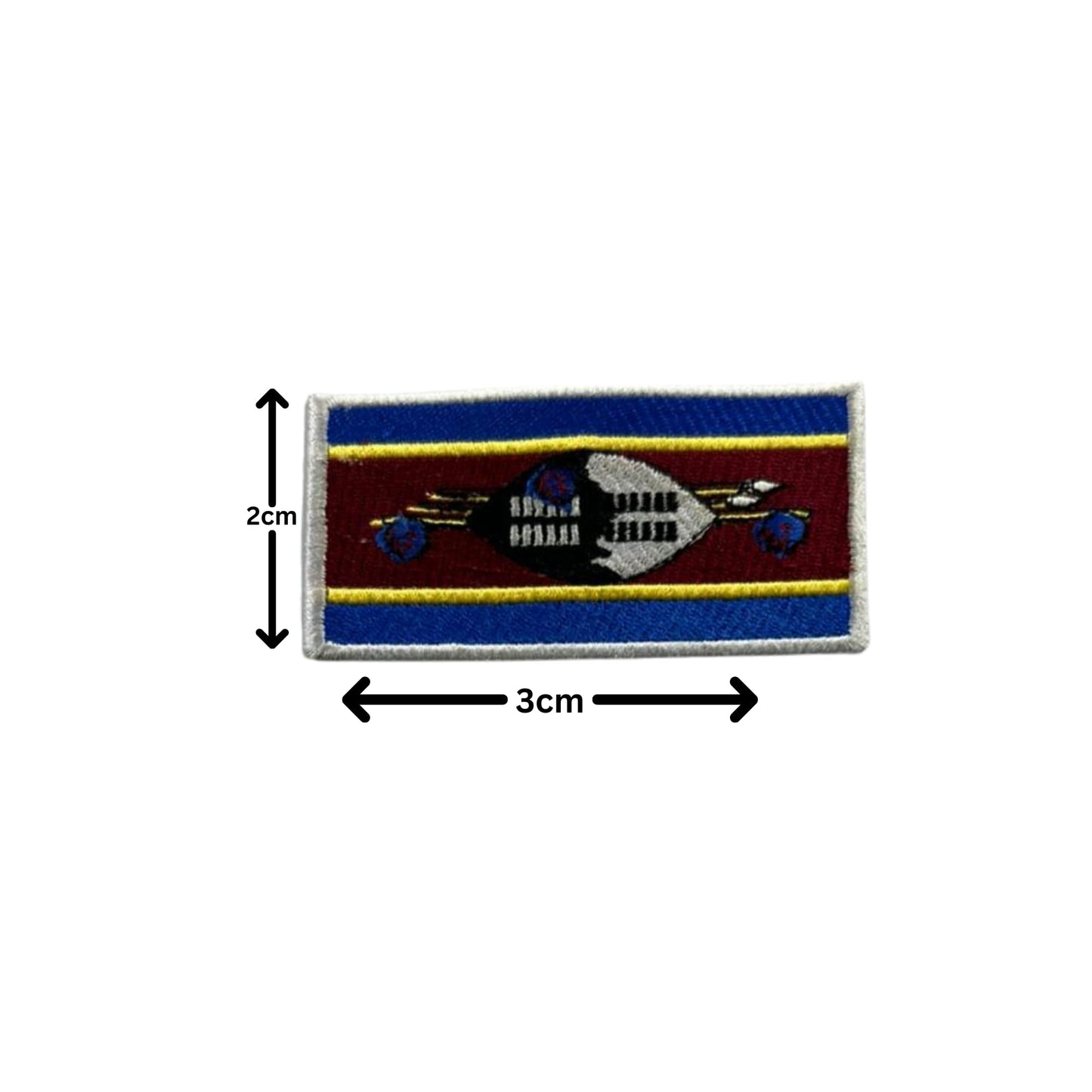 Eswatini Flag Embroidered Patch Set, Iron-On or Sew-On Applique Badges, Rectangle Shield Round Heart Shapes, for Jackets, Backpacks, Hats, Uniforms and Various Sizes