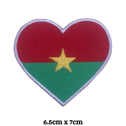 Burkina Faso Flag Embroidered Patch Set, Iron-On or Sew-On Applique Badges, Rectangle Shield Round Heart Shapes, for Jackets, Backpacks, Hats, Uniforms and Various Sizes