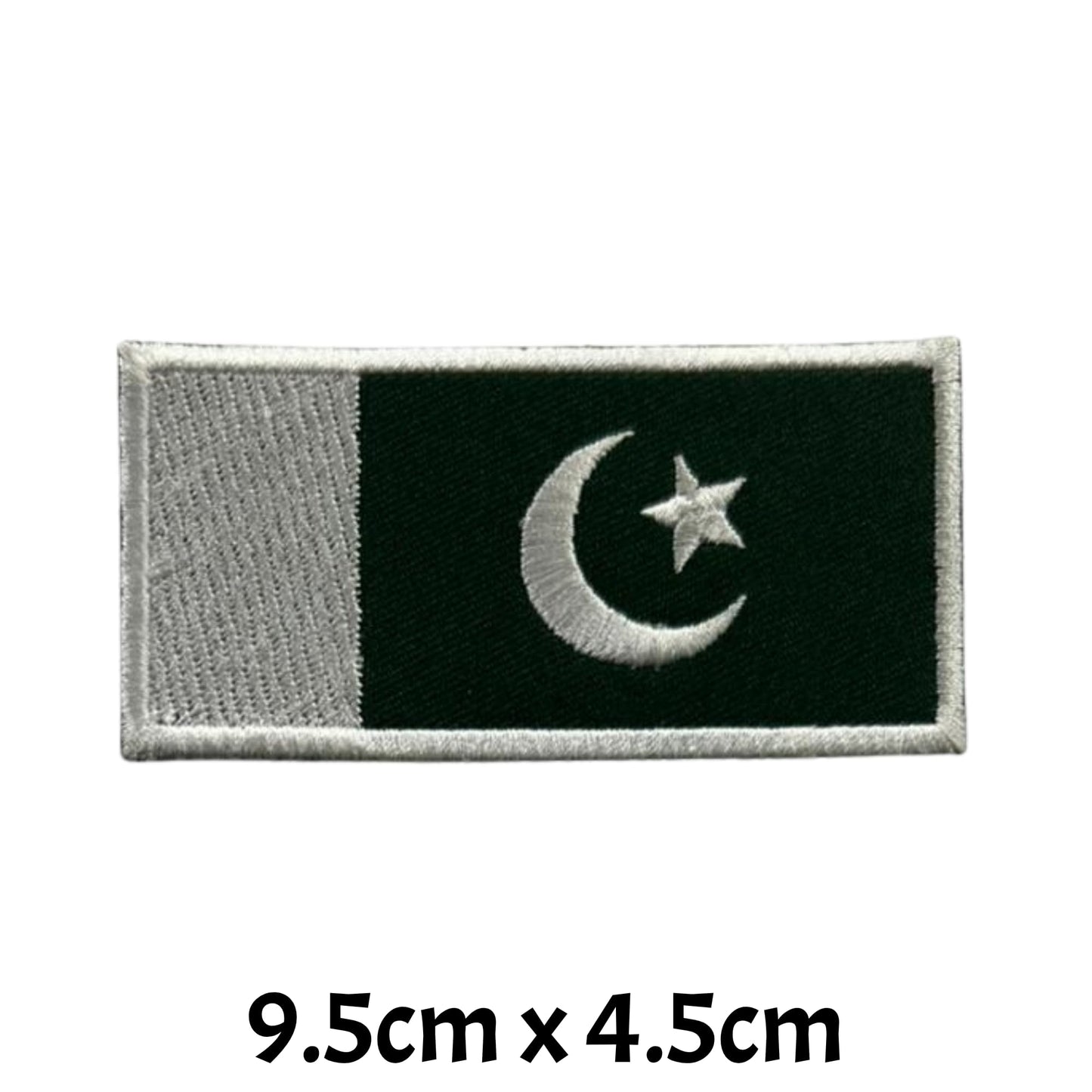 Pakistan Flag Embroidered Patch Set, Iron-On or Sew-On Applique Badges, Rectangle Shield Round Heart Shapes, for Jackets, Backpacks, Hats, Uniforms and Various Sizes