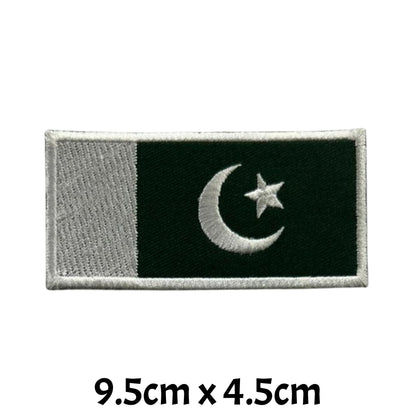 Pakistan Flag Embroidered Patch Set, Iron-On or Sew-On Applique Badges, Rectangle Shield Round Heart Shapes, for Jackets, Backpacks, Hats, Uniforms and Various Sizes