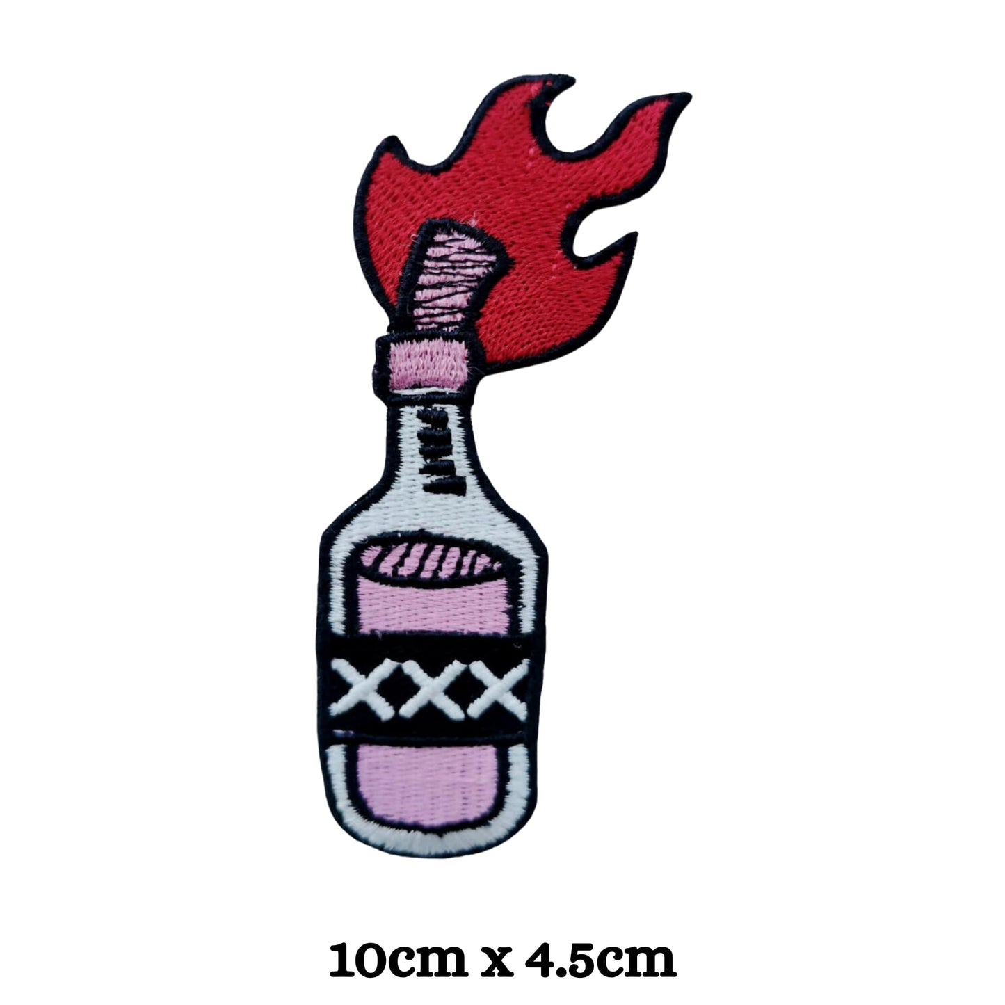 Molotov Bottle with fire Embroidery Iron-On Patches for Clothing Sew-On Applique for DIY Crafts Denim Jackets Jeans Backpacks