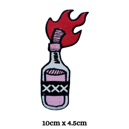 Molotov Bottle with fire Embroidery Iron-On Patches for Clothing Sew-On Applique for DIY Crafts Denim Jackets Jeans Backpacks