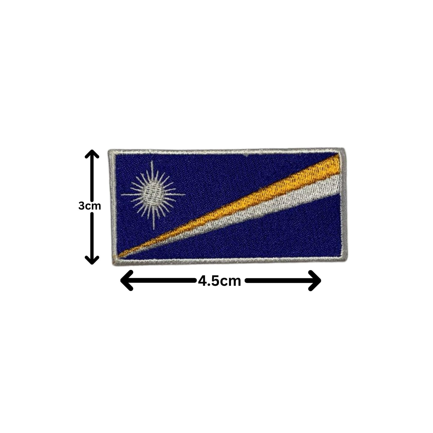 Marshall Islands Flag Embroidered Patch Set, Iron-On or Sew-On Applique Badges, Rectangle Shield Round Heart Shapes, for Jackets, Backpacks, Hats, Uniforms and Various Sizes