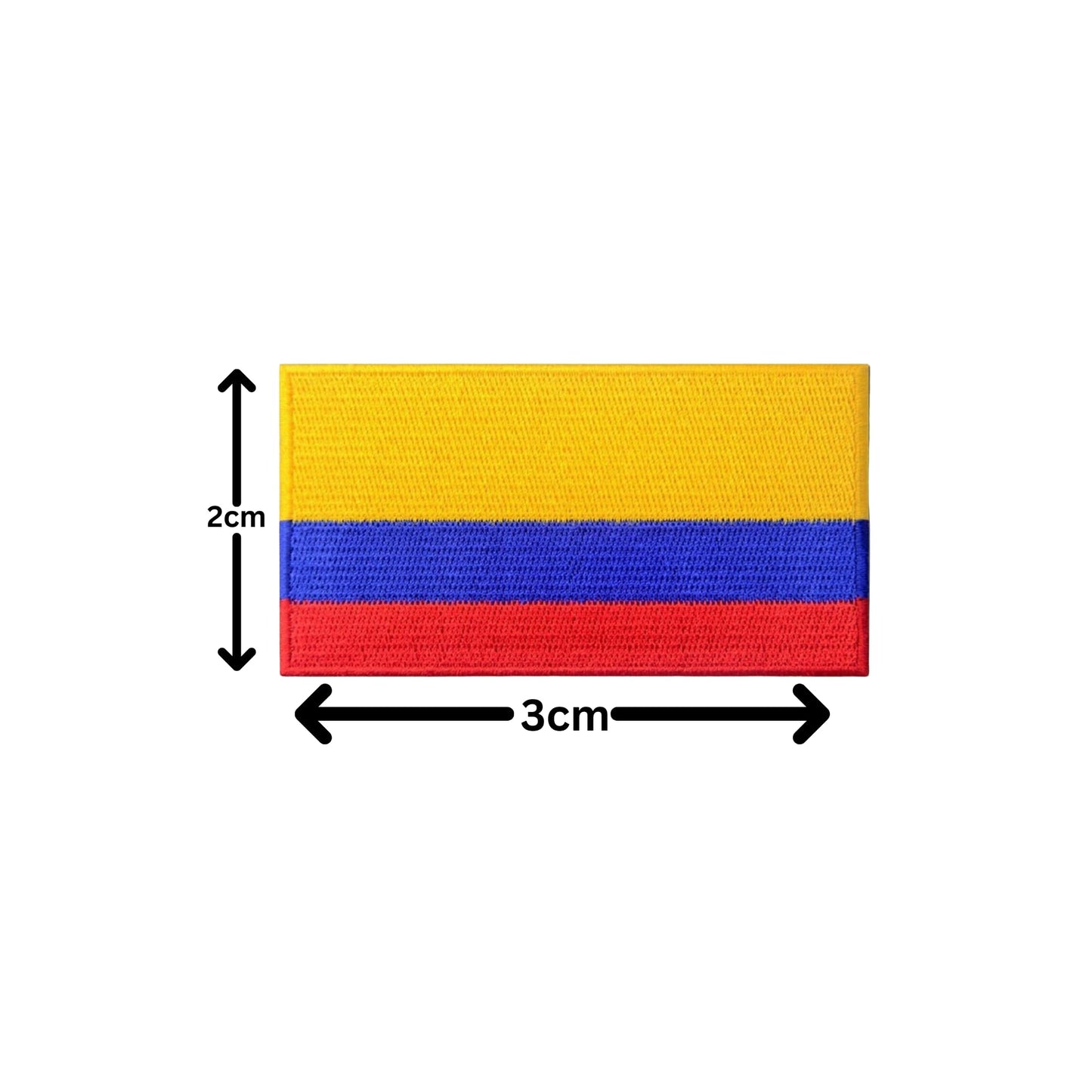 Colombia Flag Embroidered Patches, Iron-On/Sew-On Applique, Shield, Round, Heart and Rectangle Flag Badges for Jackets, Bags, Uniforms, Various Sizes