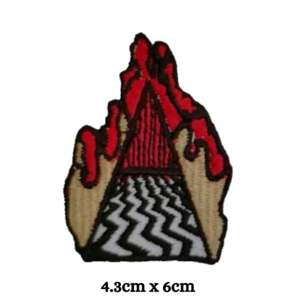 Fire Road to Hell Embroidery Iron-On Patches for Clothing Sew-On Applique for DIY Crafts Denim Jackets Jeans Backpacks