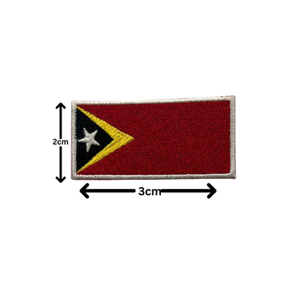 Timor Leste Flag Embroidered Patch Set, Iron-On or Sew-On Applique Badges, Rectangle Shield Round Heart Shapes, for Jackets, Backpacks, Hats, Uniforms and Various Sizes