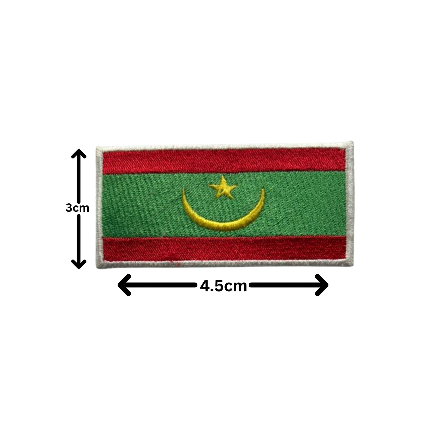 Mauritania Flag Embroidered Patch Set, Iron-On or Sew-On Applique Badges, Rectangle Shield Round Heart Shapes, for Jackets, Backpacks, Hats, Uniforms and Various Sizes
