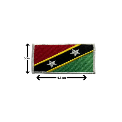Saint Kitts and Nevis Flag Embroidered Patch Set, Iron-On or Sew-On Applique Badges, Rectangle Shield Round Heart Shapes, for Jackets, Backpacks, Hats, Uniforms and Various Sizes