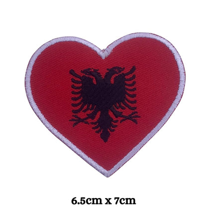 Albania Flag Embroidered Patch Set, Iron-On or Sew-On Applique Badges, Rectangle Shield Round Heart Shapes, for Jackets, Backpacks, Hats, Uniforms and Various Sizes