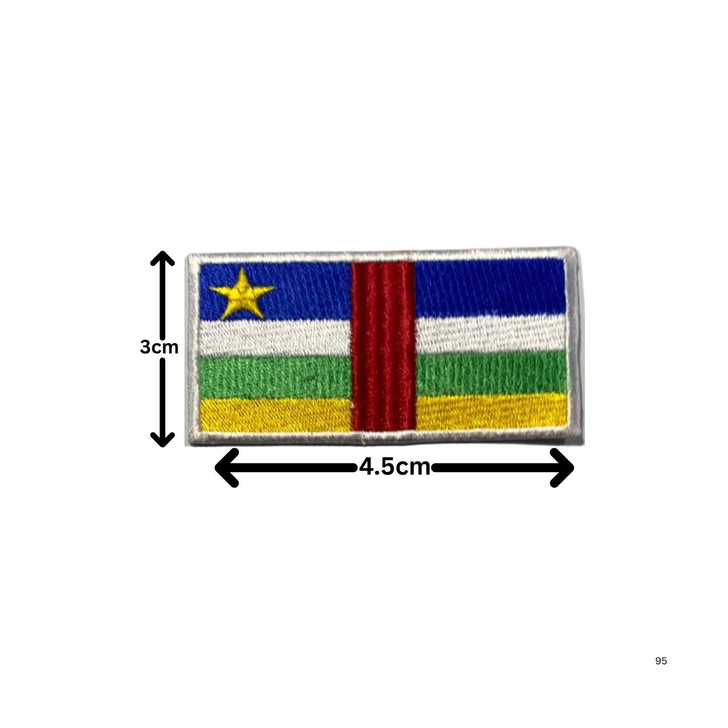 Central African Flag Embroidered Patch Set, Iron-On or Sew-On Applique Badges, Rectangle Shield Round Heart Shapes, for Jackets, Backpacks, Hats, Uniforms and Various Sizes