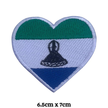 Lesotho Flag Embroidered Patch Set, Iron-On or Sew-On Applique Badges, Rectangle Shield Round Heart Shapes, for Jackets, Backpacks, Hats, Uniforms and Various Sizes