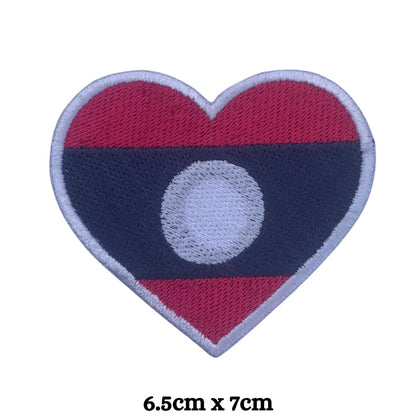 Laos Flag Embroidered Patch Set, Iron-On or Sew-On Applique Badges, Rectangle Shield Round Heart Shapes, for Jackets, Backpacks, Hats, Uniforms and Various Sizes