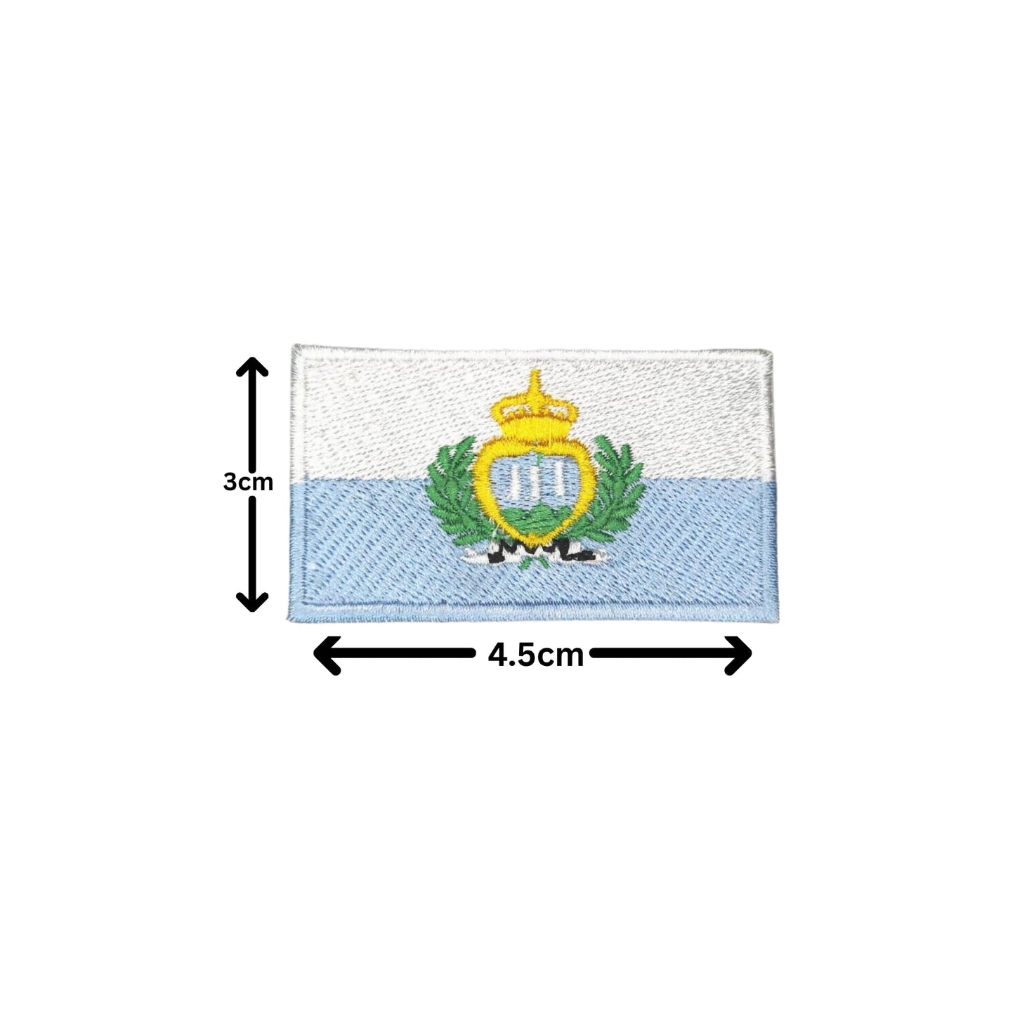 San Marino Flag Embroidered Patch Set, Iron-On or Sew-On Applique Badges, Rectangle Shield Round Heart Shapes, for Jackets, Backpacks, Hats, Uniforms and Various Sizes