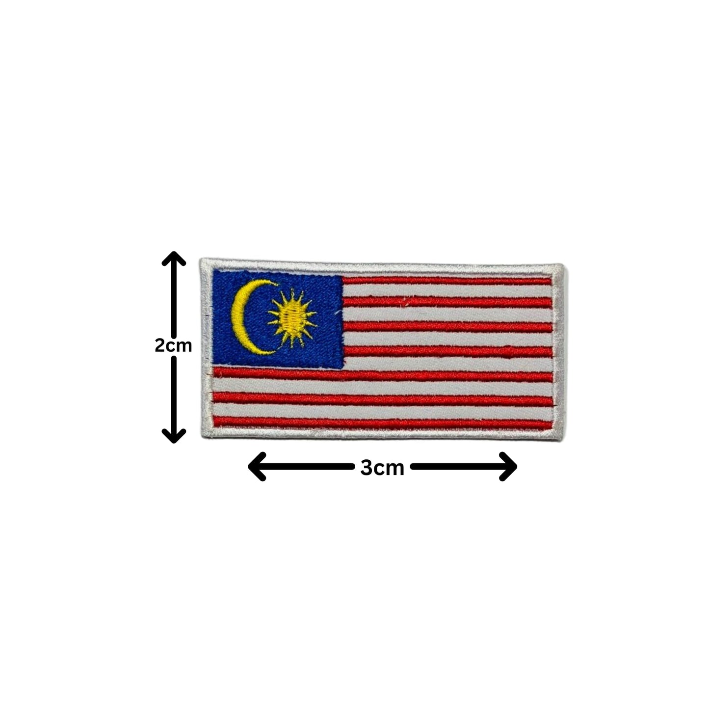 Malaysia Flag Embroidered Patch Set, Iron-On or Sew-On Applique Badges, Rectangle Shield Round Heart Shapes, for Jackets, Backpacks, Hats, Uniforms and Various Sizes