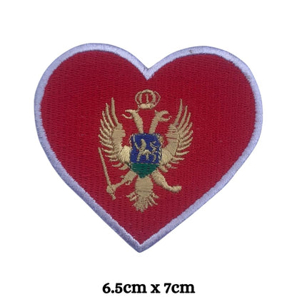 Montenegro Flag Embroidered Patch Set, Iron-On or Sew-On Applique Badges, Rectangle Shield Round Heart Shapes, for Jackets, Backpacks, Hats, Uniforms and Various Sizes