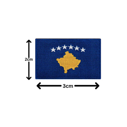 Kosovo Flag Embroidered Patch Set, Iron-On or Sew-On Applique Badges, Rectangle Shield Round Heart Shapes, for Jackets, Backpacks, Hats, Uniforms and Various Sizes