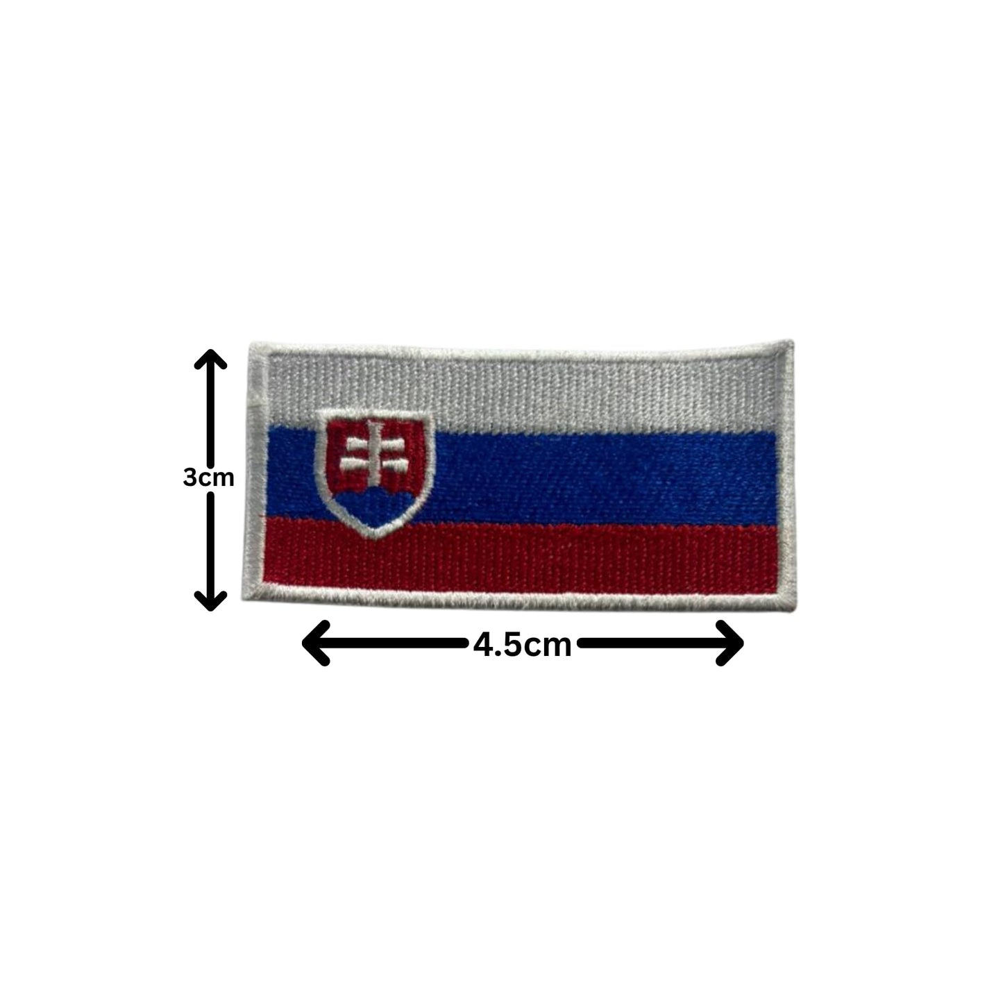 Slovakia Flag Embroidered Patch Set, Iron-On or Sew-On Applique Badges, Rectangle Shield Round Heart Shapes, for Jackets, Backpacks, Hats, Uniforms and Various Sizes