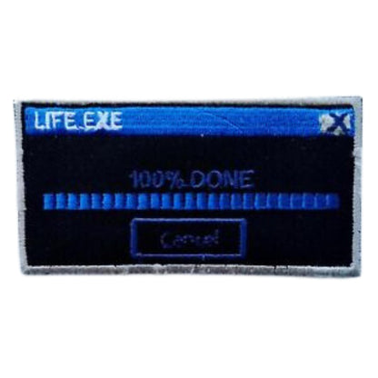 Life.Exe 100% Done Message Embroidery Iron-On Patches for Clothing Sew-On Applique for DIY Crafts Denim Jackets Jeans Backpacks