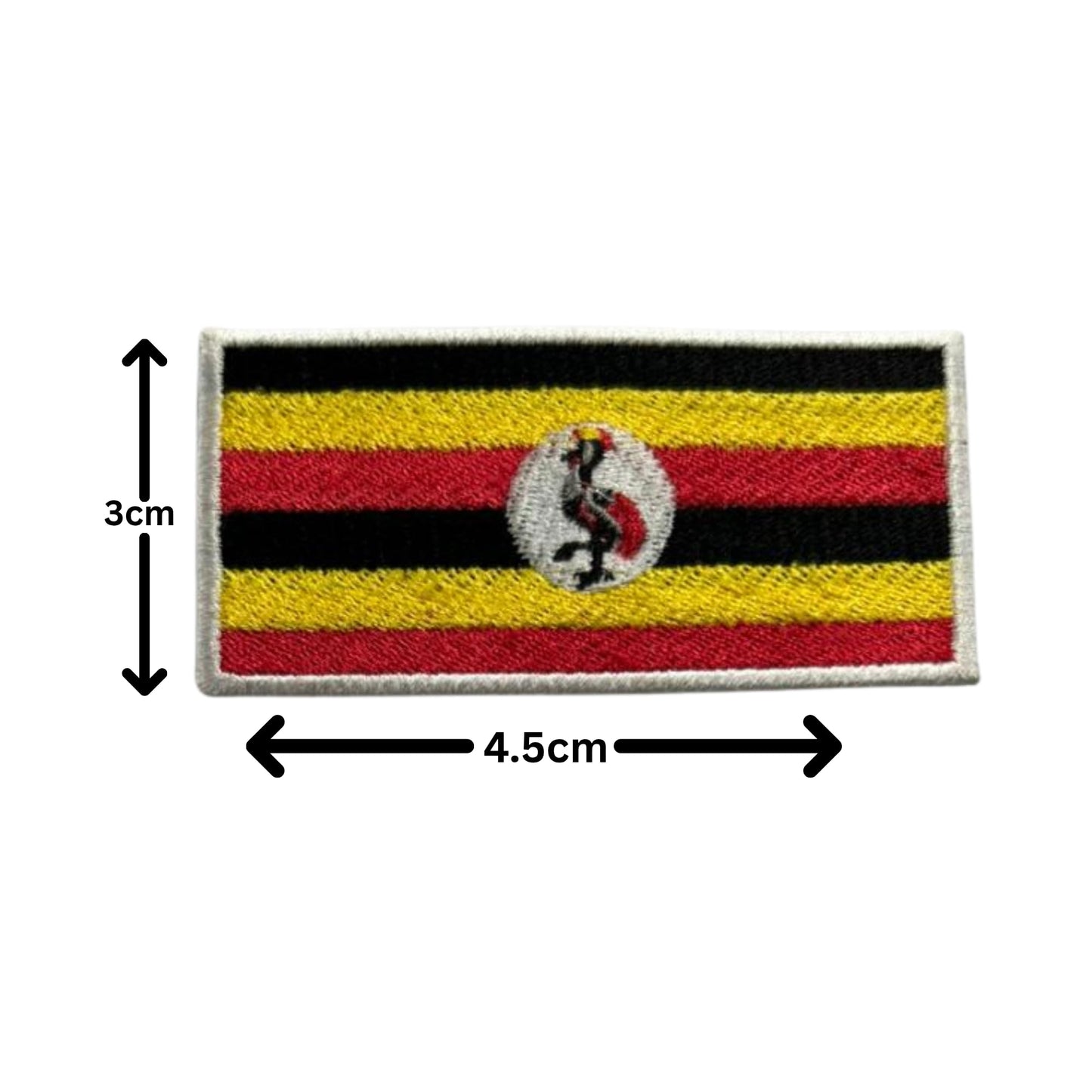 Uganda Flag Embroidered Patch Set, Iron-On or Sew-On Applique Badges, Rectangle Shield Round Heart Shapes, for Jackets, Backpacks, Hats, Uniforms and Various Sizes