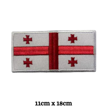 Georgia Flag Embroidered Patch Set, Iron-On or Sew-On Applique Badges, Rectangle Shield Round Heart Shapes, for Jackets, Backpacks, Hats, Uniforms and Various Sizes