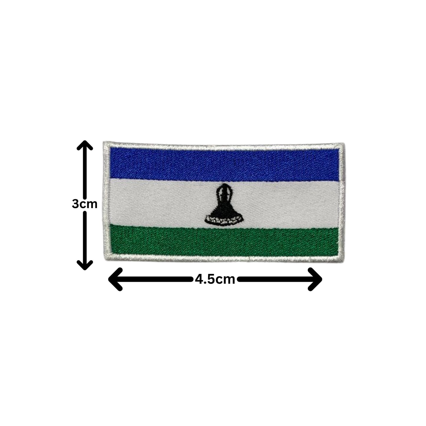 Lesotho Flag Embroidered Patch Set, Iron-On or Sew-On Applique Badges, Rectangle Shield Round Heart Shapes, for Jackets, Backpacks, Hats, Uniforms and Various Sizes