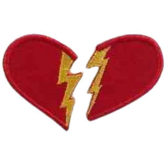Lightning Broken Heart Embroidery Iron-On Patches for Clothing Sew-On Applique for DIY Crafts Denim Jackets Jeans Backpacks