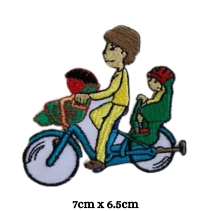 Family Bicycle Ride Embroidery Iron-On Patches for Clothing Sew-On Applique for DIY Crafts Denim Jackets Jeans Backpacks