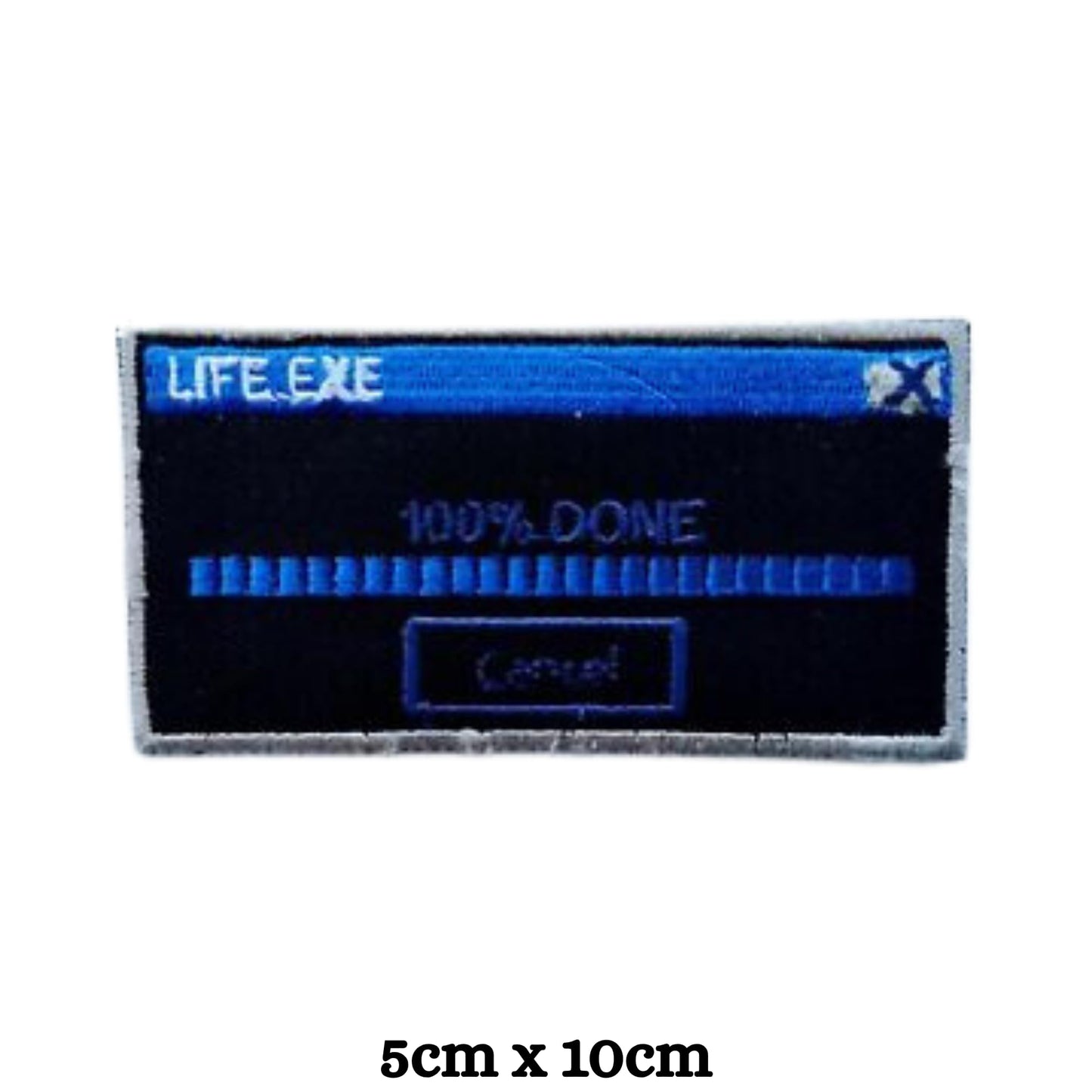 Life.Exe 100% Done Message Embroidery Iron-On Patches for Clothing Sew-On Applique for DIY Crafts Denim Jackets Jeans Backpacks
