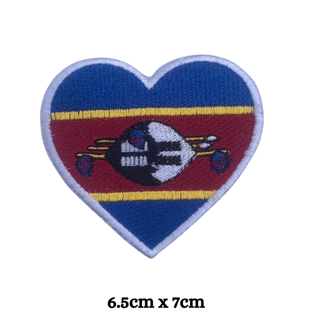 Eswatini Flag Embroidered Patch Set, Iron-On or Sew-On Applique Badges, Rectangle Shield Round Heart Shapes, for Jackets, Backpacks, Hats, Uniforms and Various Sizes