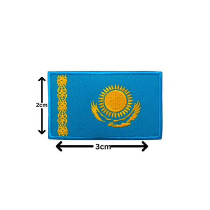 Kazakhstan Flag Embroidered Patch Set, Iron-On or Sew-On Applique Badges, Rectangle Shield Round Heart Shapes, for Jackets, Backpacks, Hats, Uniforms and Various Sizes