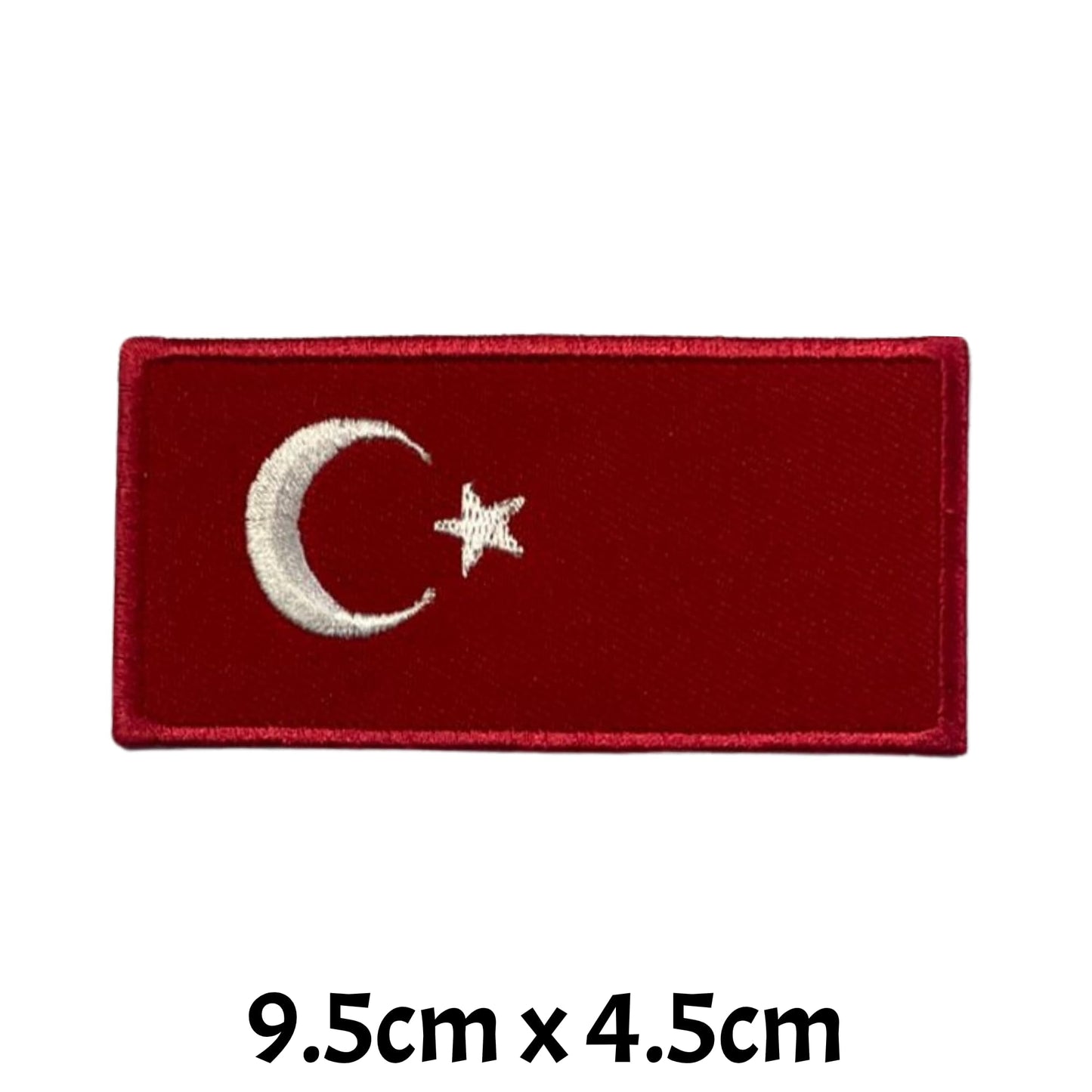 BeBuz Turkey Flag Embroidered Patches, Iron-On/Sew-On Applique, Shield, Round, Heart and Rectangle Flag Badges for Jackets, Bags, Uniforms, Various Sizes