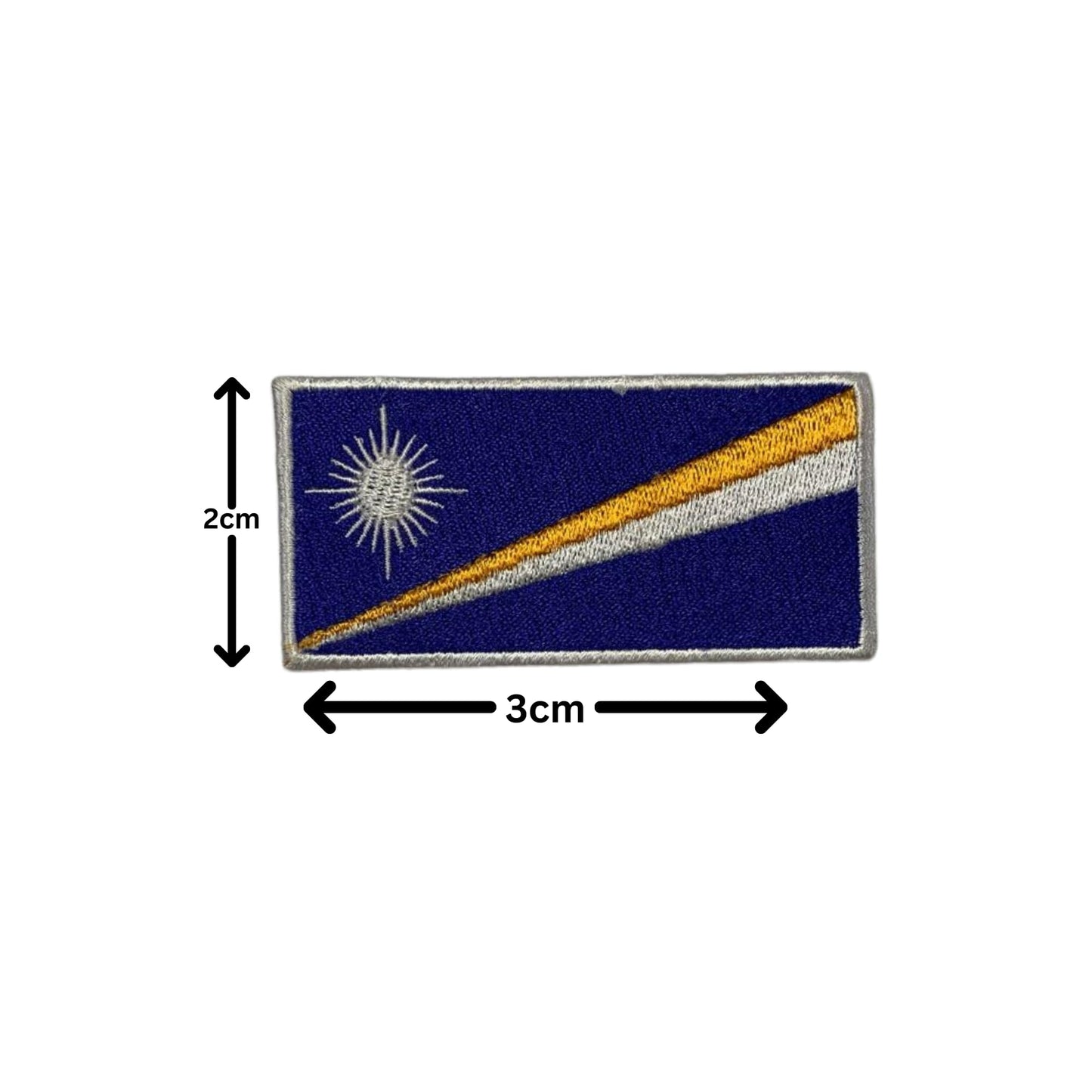 Marshall Islands Flag Embroidered Patch Set, Iron-On or Sew-On Applique Badges, Rectangle Shield Round Heart Shapes, for Jackets, Backpacks, Hats, Uniforms and Various Sizes