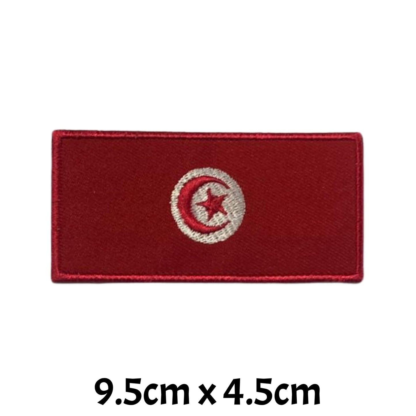 Tunisia Flag Embroidered Patches, Iron-On/Sew-On Applique, Shield, Round, Heart and Rectangle Flag Badges for Jackets, Bags, Uniforms, Various Sizes