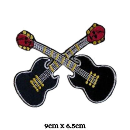 Two Guitars Music Instrument Embroidery Iron-On Patches for Clothing Sew-On Applique for DIY Crafts Denim Jackets Jeans Backpacks