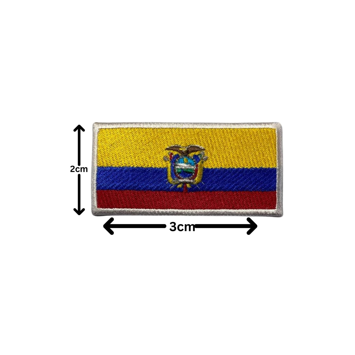Ecuador Flag Embroidered Patches, Iron-On/Sew-On Applique, Shield, Round, Heart and Rectangle Flag Badges for Jackets, Bags, Uniforms, Various Sizes