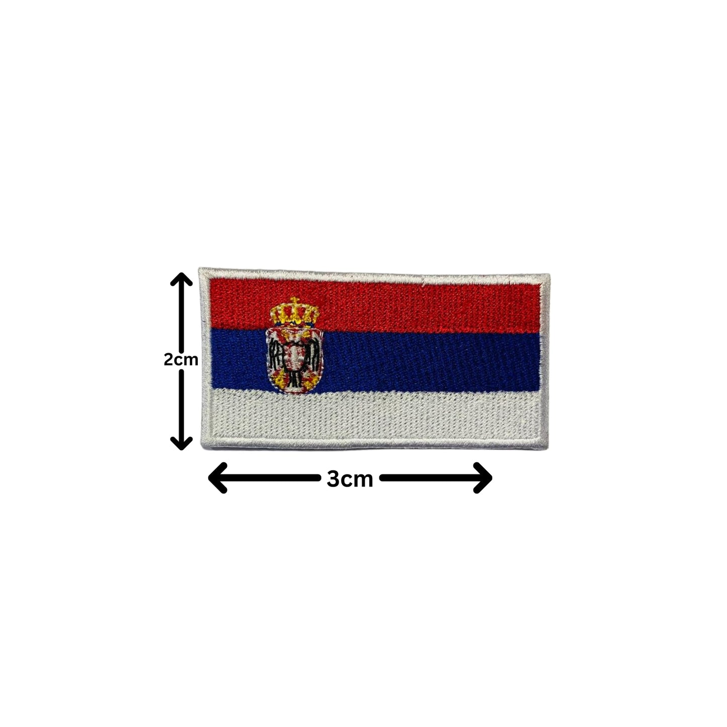 Serbia Flag Embroidered Patch Set, Iron-On or Sew-On Applique Badges, Rectangle Shield Round Heart Shapes, for Jackets, Backpacks, Hats, Uniforms and Various Sizes