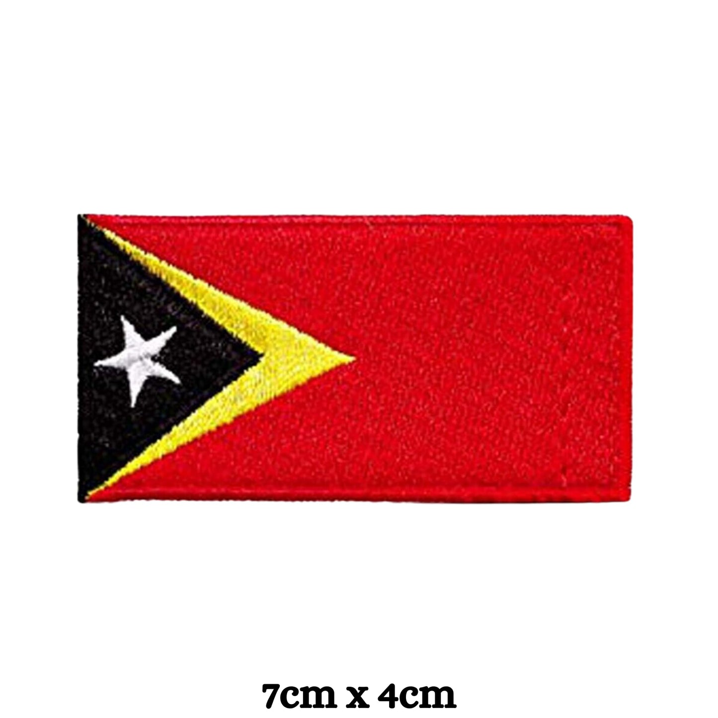 Timor Leste Flag Embroidered Patch Set, Iron-On or Sew-On Applique Badges, Rectangle Shield Round Heart Shapes, for Jackets, Backpacks, Hats, Uniforms and Various Sizes