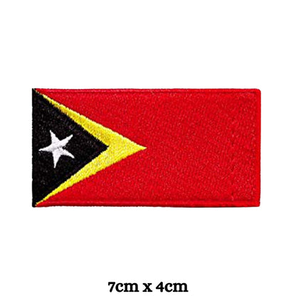 Timor Leste Flag Embroidered Patch Set, Iron-On or Sew-On Applique Badges, Rectangle Shield Round Heart Shapes, for Jackets, Backpacks, Hats, Uniforms and Various Sizes