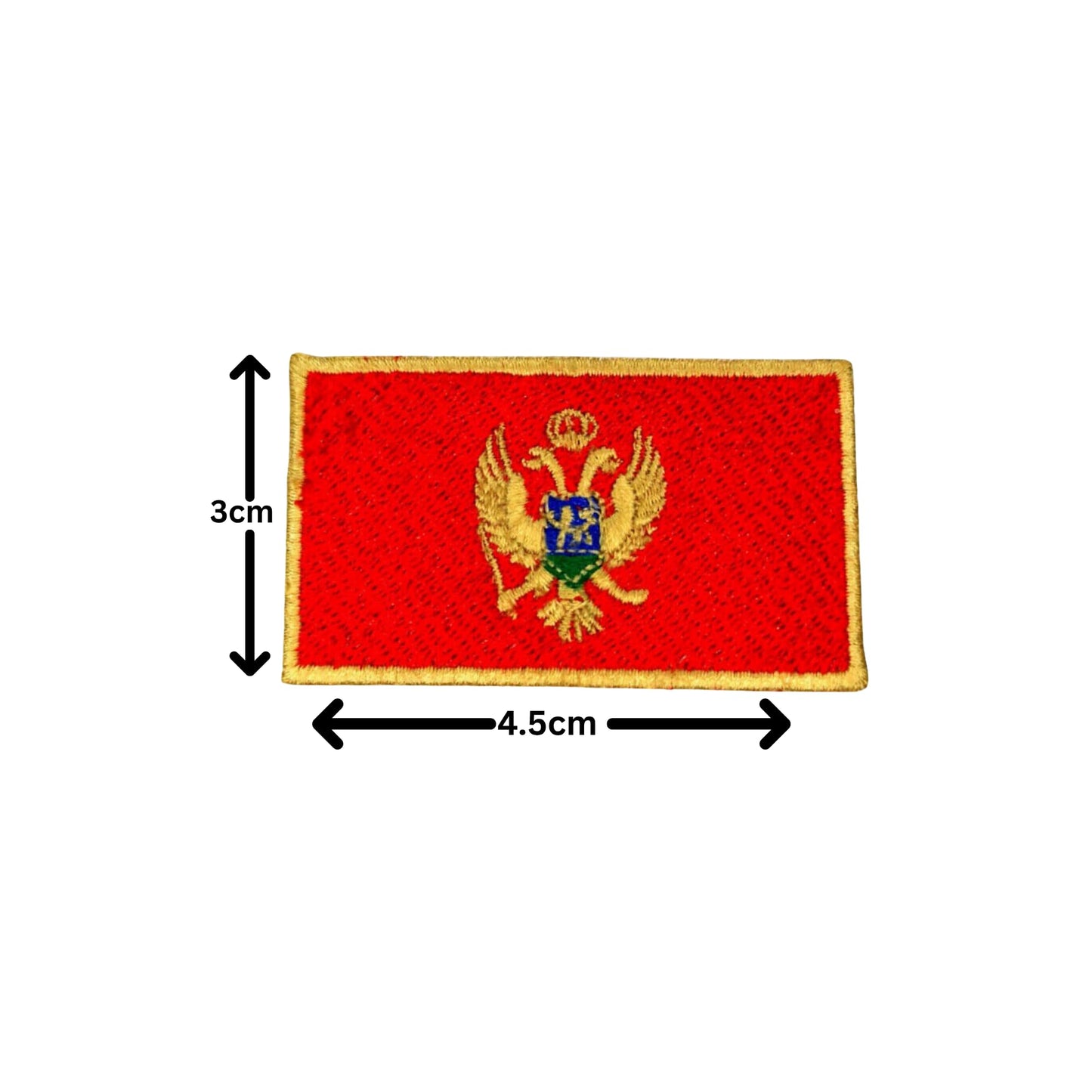Montenegro Flag Embroidered Patch Set, Iron-On or Sew-On Applique Badges, Rectangle Shield Round Heart Shapes, for Jackets, Backpacks, Hats, Uniforms and Various Sizes