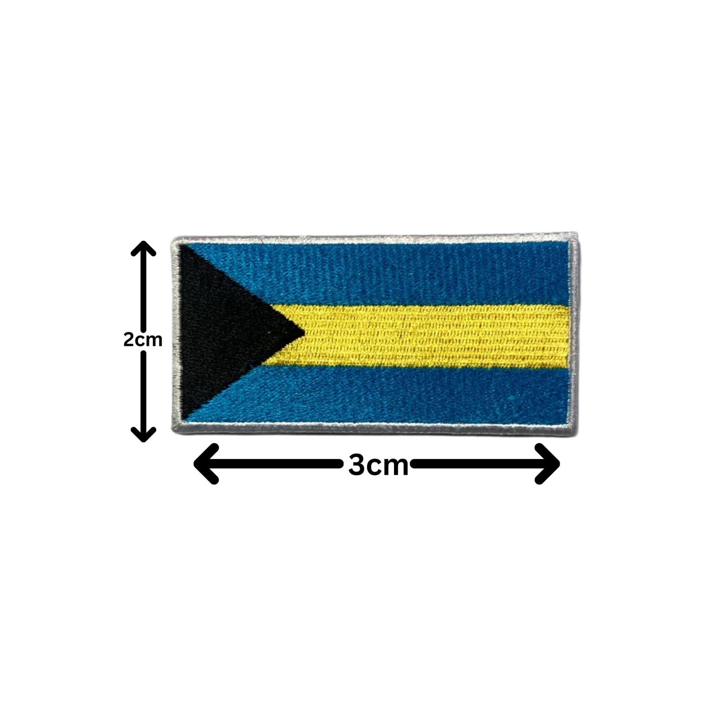 Bahamas Flag Embroidered Patches, Iron-On/Sew-On Applique, Shield, Round, Heart and Rectangle Flag Badges for Jackets, Bags, Uniforms, Various Sizes
