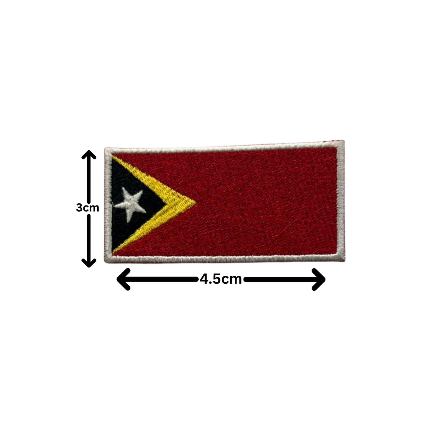 Timor Leste Flag Embroidered Patch Set, Iron-On or Sew-On Applique Badges, Rectangle Shield Round Heart Shapes, for Jackets, Backpacks, Hats, Uniforms and Various Sizes
