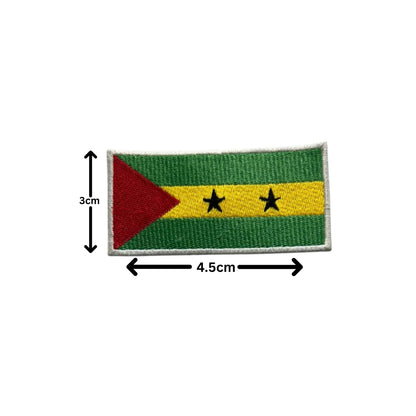 Sao Tome Flag Embroidered Patch Set, Iron-On or Sew-On Applique Badges, Rectangle Shield Round Heart Shapes, for Jackets, Backpacks, Hats, Uniforms and Various Sizes
