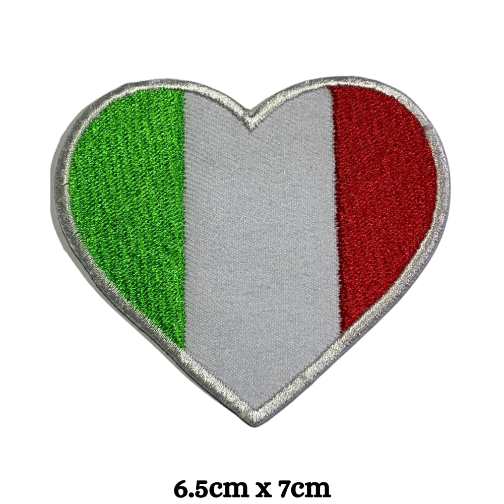 BeBuz Italy Flag Embroidered Patches, Iron-On/Sew-On Applique, Shield, Round, Heart and Rectangle Flag Badges for Jackets, Bags, Uniforms, Various Sizes